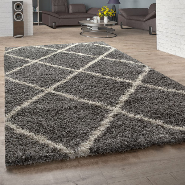 Ebern Designs Francys Shaggy Grey/White Rug & Reviews Wayfair.co.uk